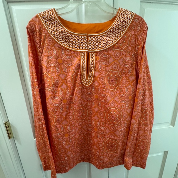 Talbots stretch orange and white trimmed tunic L excellent condition - Picture 1 of 4